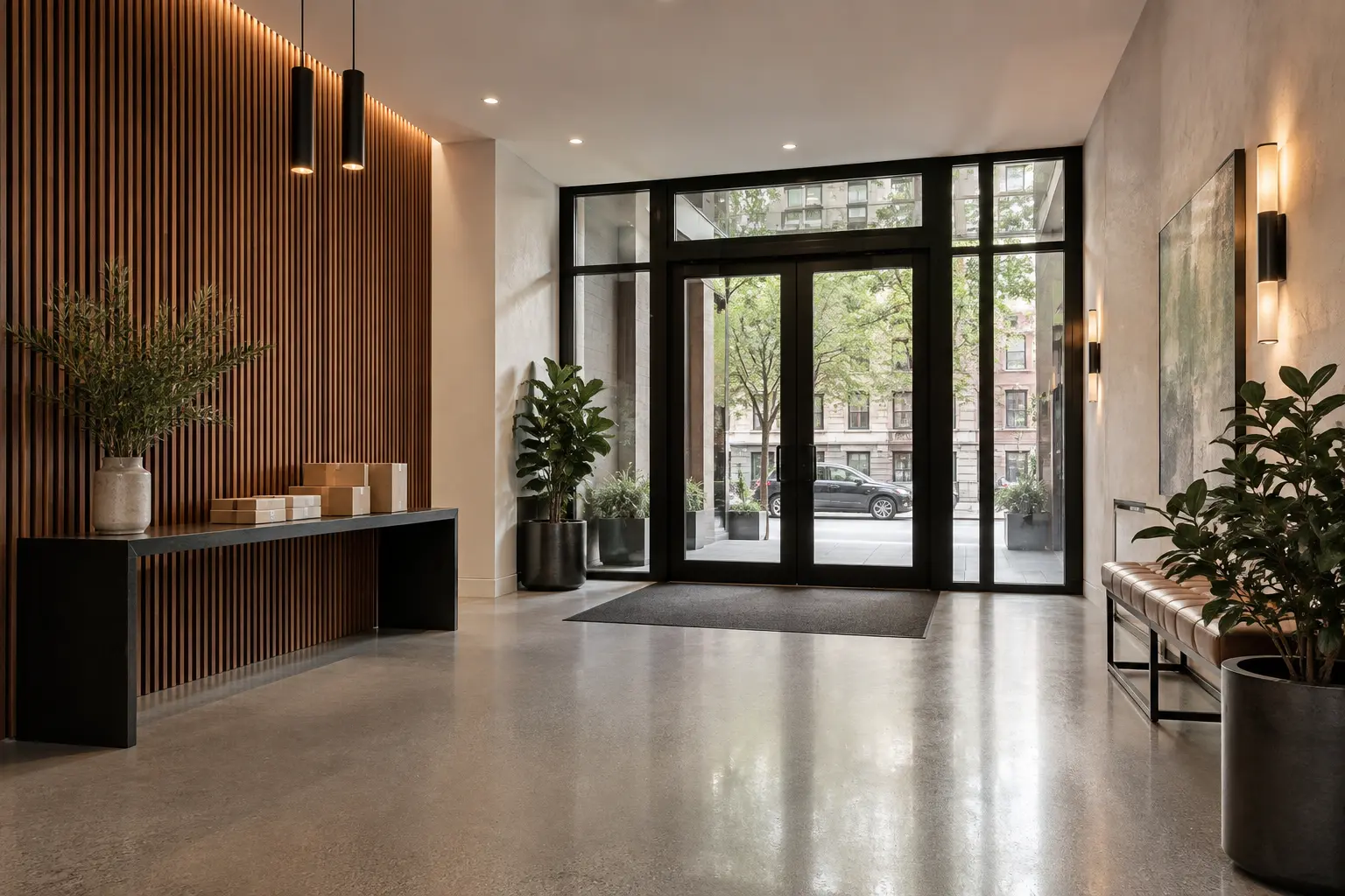Clean, welcoming building entrance and lobby