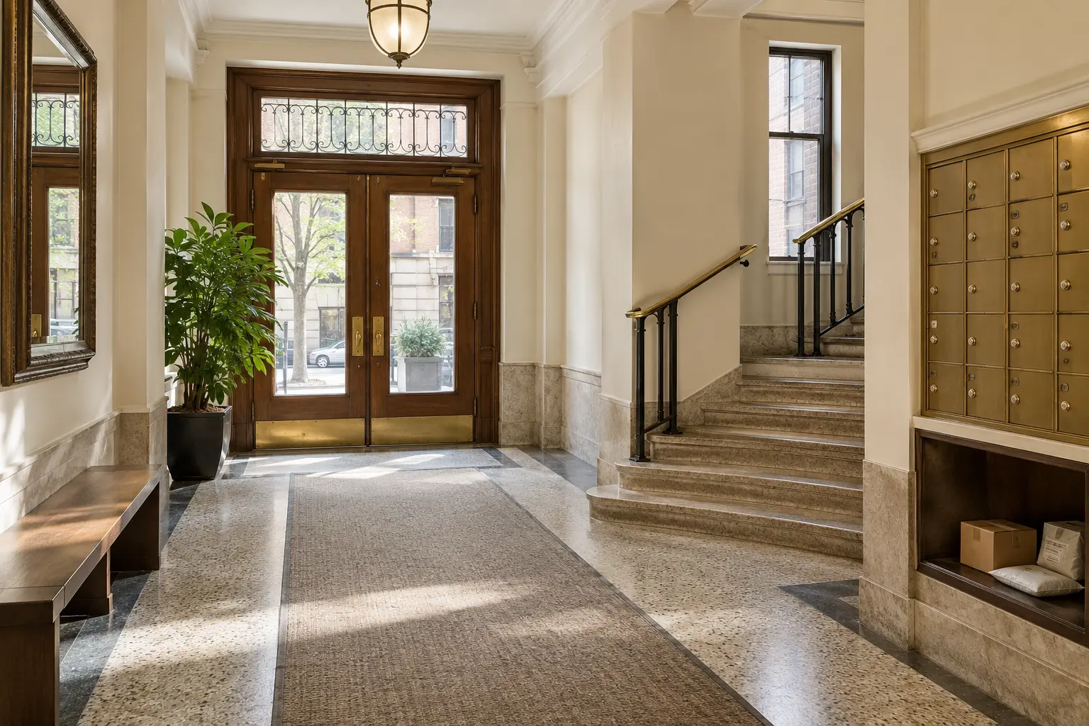 Well-kept classic New York apartment building lobby
